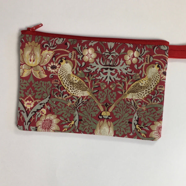 William Morris The Strawberry Thief Coin Purse or Pouch in red