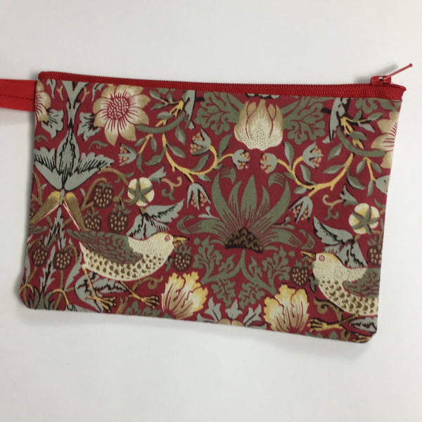 William Morris The Strawberry Thief Coin Purse or Pouch in red