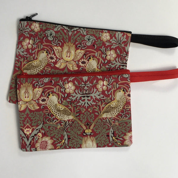 William Morris The Strawberry Thief Coin Purse or Pouch in red