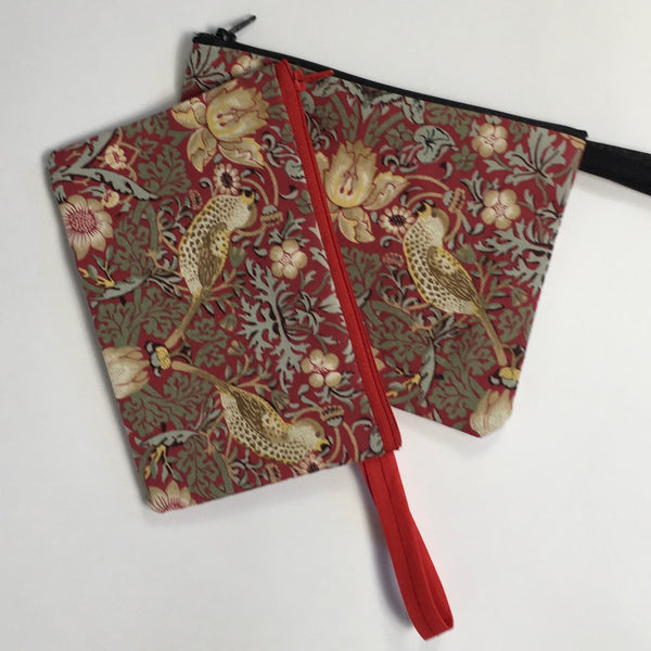 William Morris The Strawberry Thief Coin Purse or Pouch in red