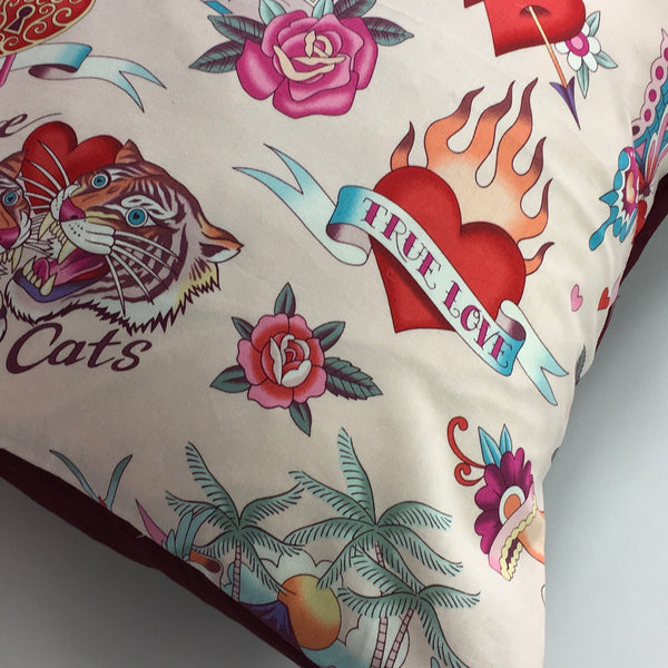 Pink  Mexican Tattoo cushion  cover