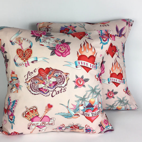 Pink  Mexican Tattoo cushion  cover