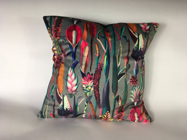 VELVET BOTANICAL ON SILVER CUSHION COVER