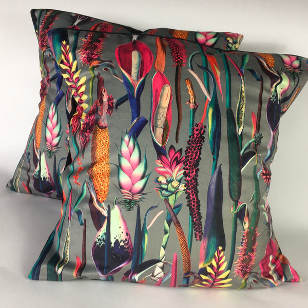 VELVET BOTANICAL ON SILVER CUSHION COVER