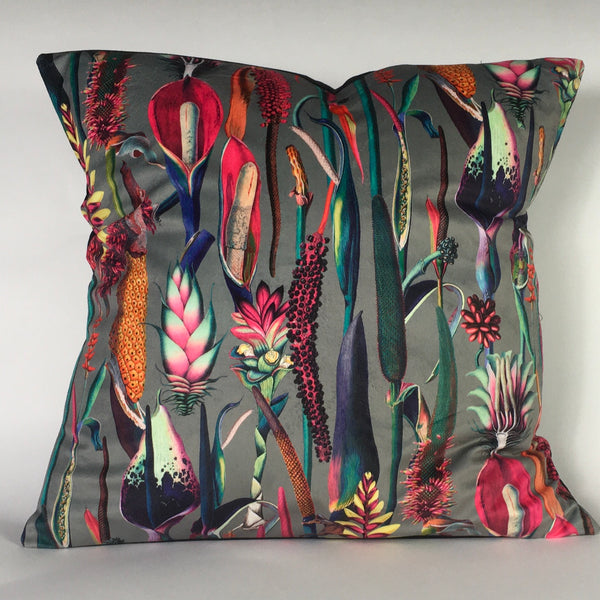 VELVET BOTANICAL ON SILVER CUSHION COVER