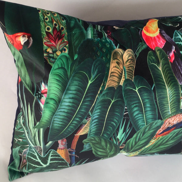 VELVET TROPICAL BIRDS CUSHION COVER