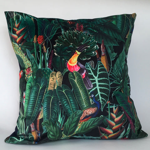 VELVET TROPICAL BIRDS CUSHION COVER