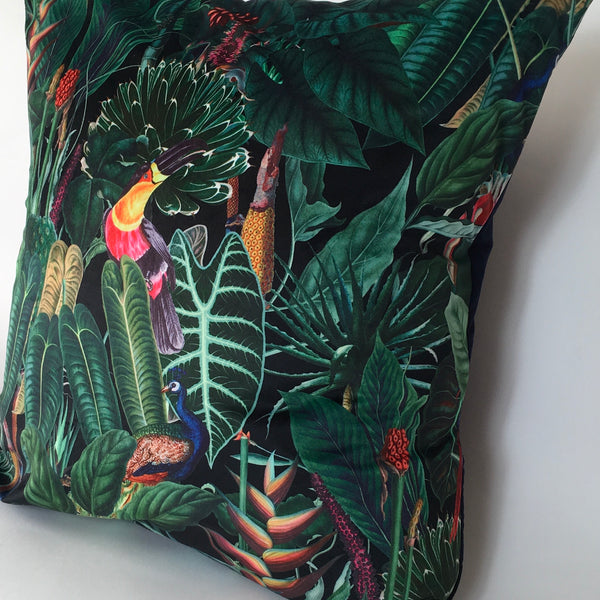 VELVET TROPICAL BIRDS CUSHION COVER