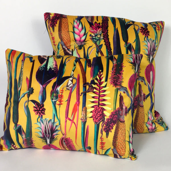 VELVET BOTANICAL ON GOLD CUSHION COVER