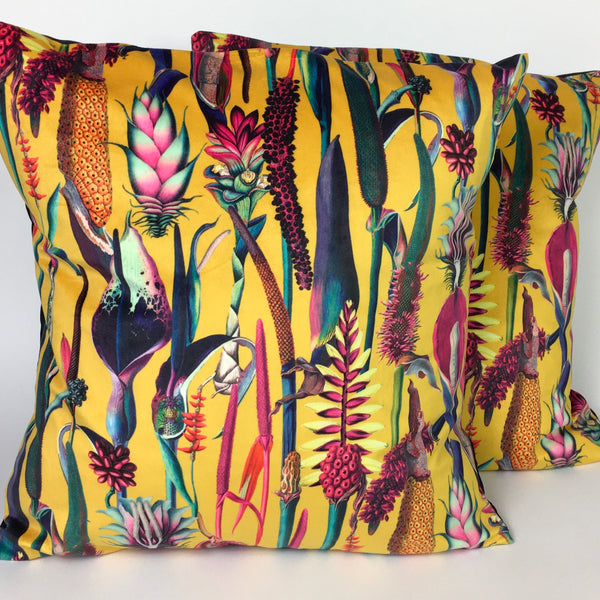 VELVET BOTANICAL ON GOLD CUSHION COVER