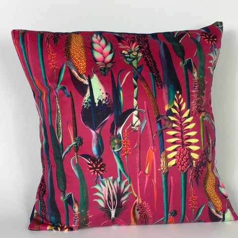 VELVET BOTANICAL ON PINK CUSHION COVER