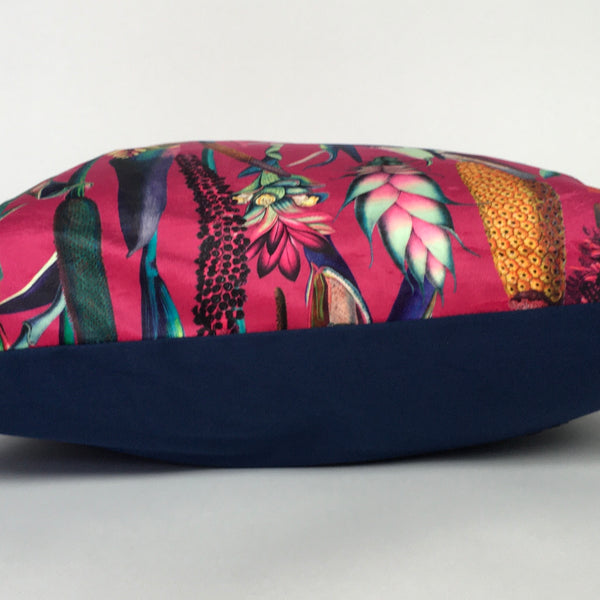 VELVET BOTANICAL ON PINK CUSHION COVER