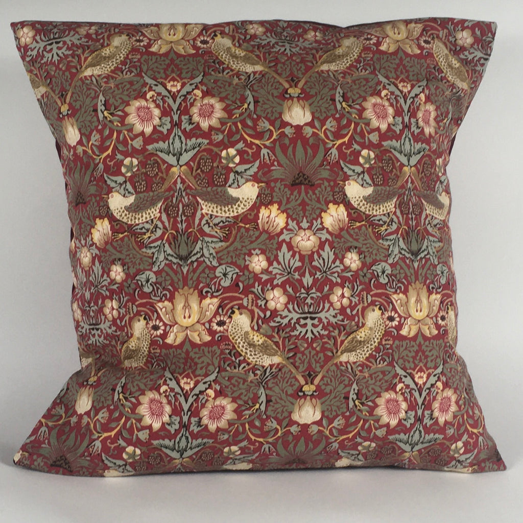 WILLIAM MORRIS STRAWBERRY THIEF RED CUSHION COVER