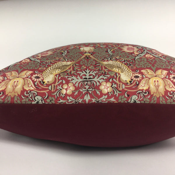 WILLIAM MORRIS STRAWBERRY THIEF RED CUSHION COVER