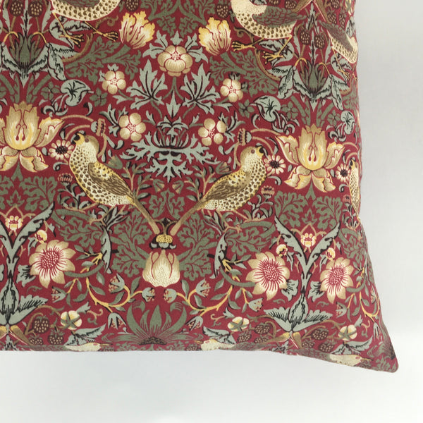 WILLIAM MORRIS STRAWBERRY THIEF RED CUSHION COVER
