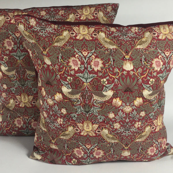 WILLIAM MORRIS STRAWBERRY THIEF RED CUSHION COVER