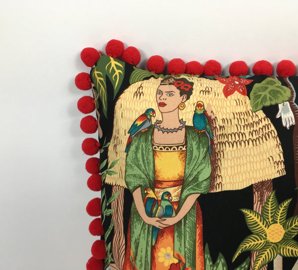 Frida Cushion with Pom-Poms