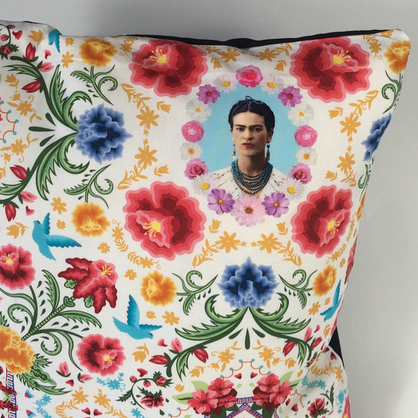 Mexican Floral Frida Cushion (White)