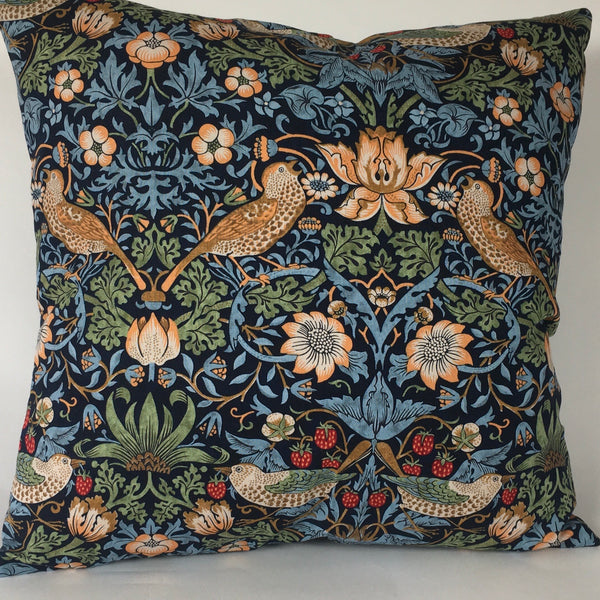 WILLIAM MORRIS STRAWBERRY THIEF BLUE CUSHION COVER (45cm x 45cm)