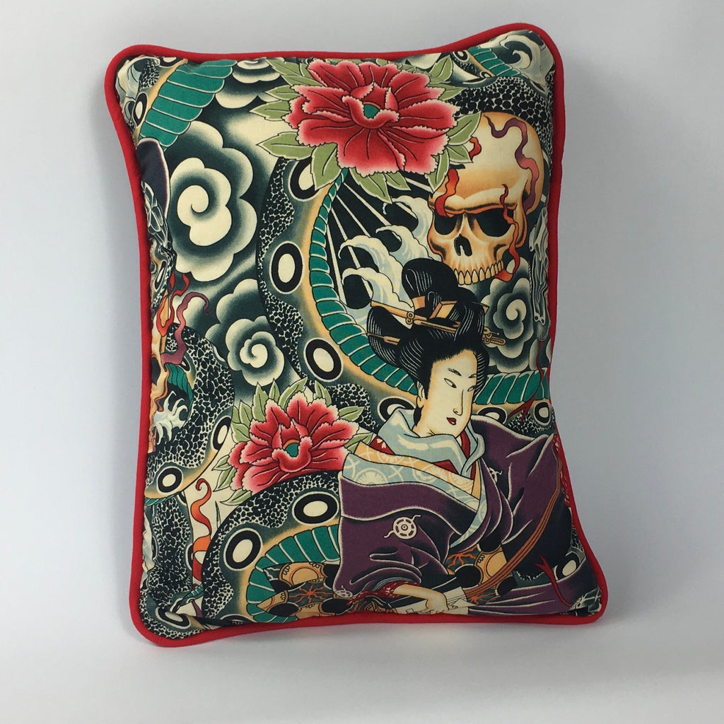 Japanese Tattoo Multicoloured Cushion with Piping