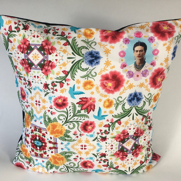 Mexican Floral Frida Cushion (White)