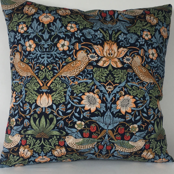 WILLIAM MORRIS STRAWBERRY THIEF BLUE CUSHION COVER (45cm x 45cm)