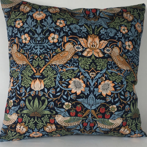 WILLIAM MORRIS STRAWBERRY THIEF BLUE CUSHION COVER (45cm x 45cm)