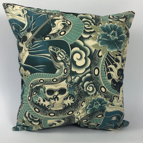 Japanese Tattoo Blue Cushion Cover