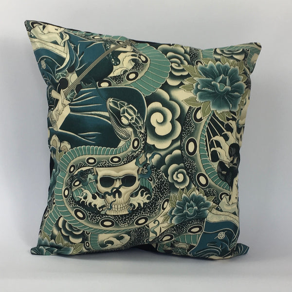 Japanese Tattoo Blue Cushion Cover