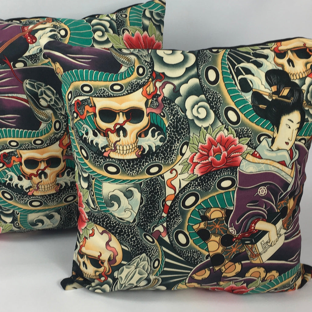 Japanese Tattoo Multicoloured Floor Cushion Cover twentysevenpalms