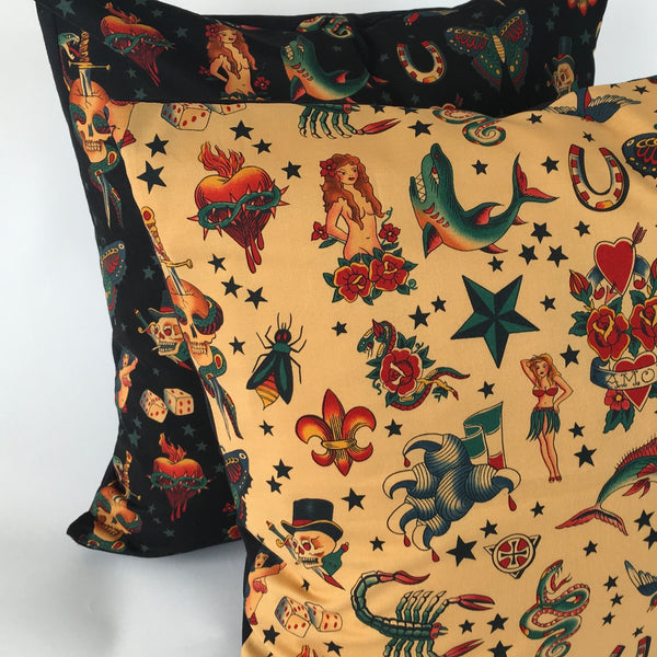 Old Tattoo Cushion Cover (Tan)