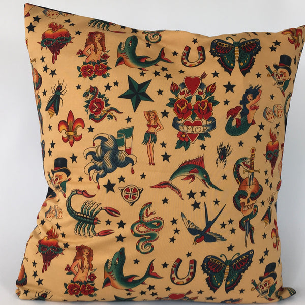 Old Tattoo Cushion Cover (Tan)
