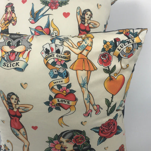 Tattoo Girl Cushion Cover (Cream)