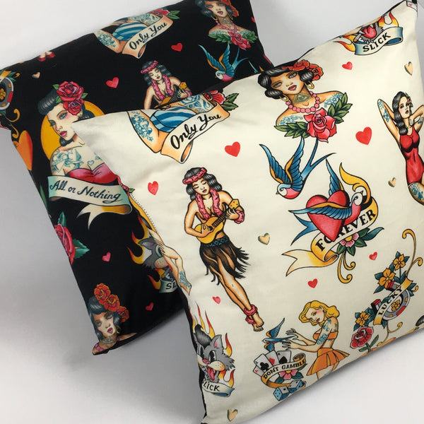 Tattoo Girl Cushion Cover (Cream)