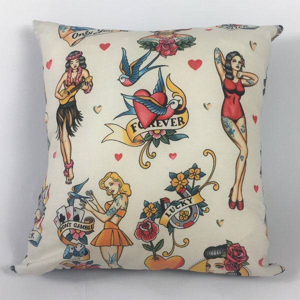 Tattoo Girl Cushion Cover (Cream)